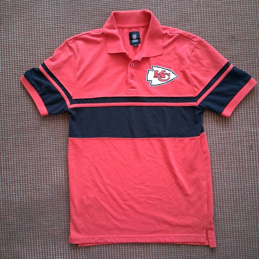 Kansas City Chiefs Polo Shirt Mens Medium Red Striped Embroidered NFL Apparel
